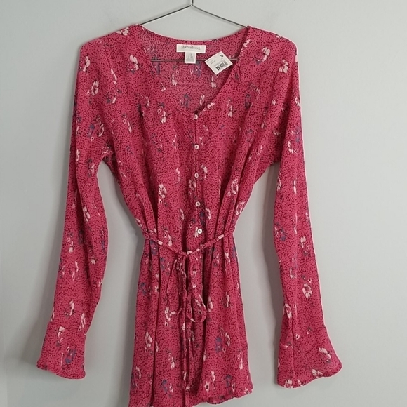 Motherhood Maternity Tops - Motherhood Maternity Smocked Pink Floral Belted Blouse Small